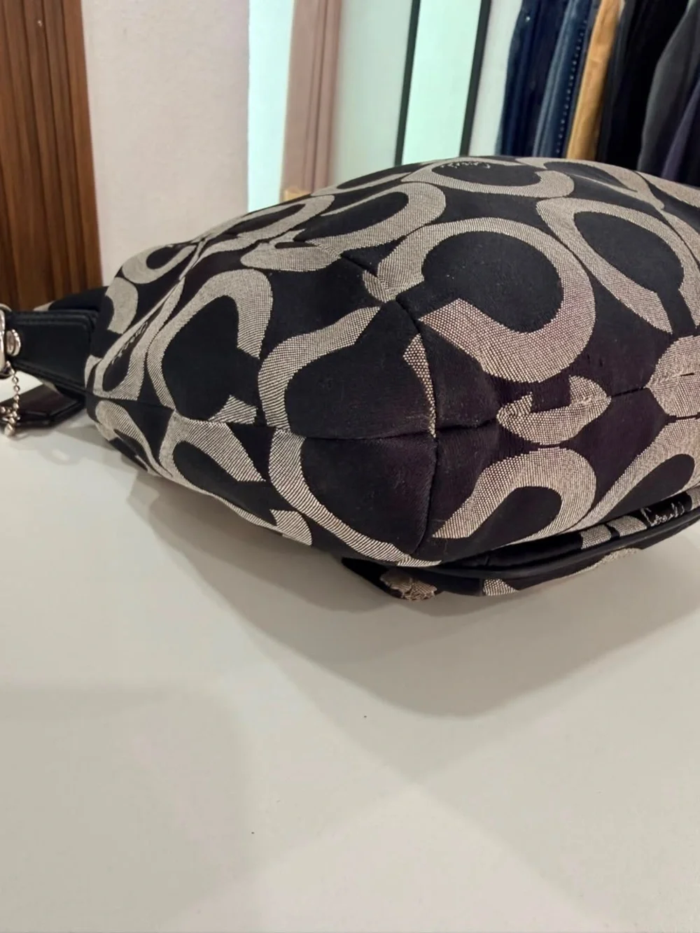 Coach Kristin Sateen Op Art Hobo Bag Black Gray Large Handbag Purse Bag #14753